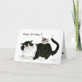 Chat et chickadee Meilleur Ami Carte Anniversaire