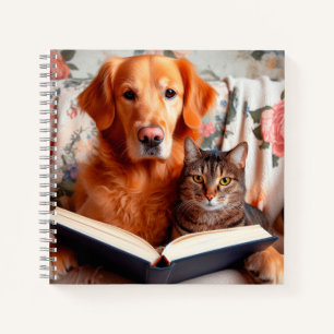 Chat et chien lisant un livre