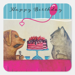 Chat et chien Sticker d'anniversaire
