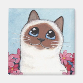 Chat et Fleurs Birman Pointé - Magnet d'Art Chat