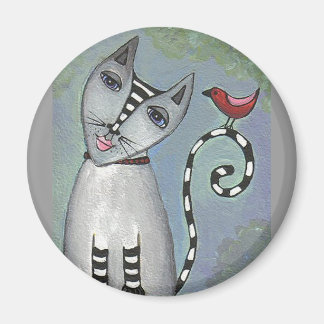 Chat et oiseau rouge - aimant