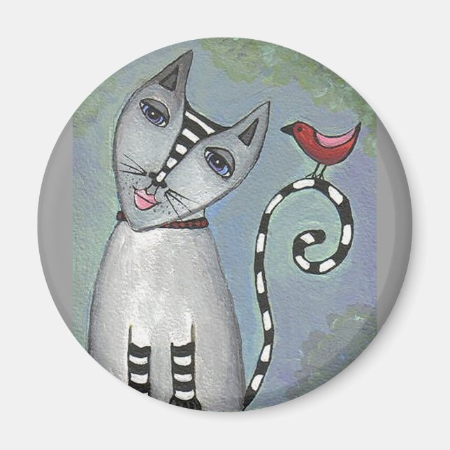 Chat et oiseau rouge - aimant (Devant)