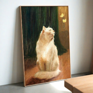 Chat et papillons – Élégant art mural vintage