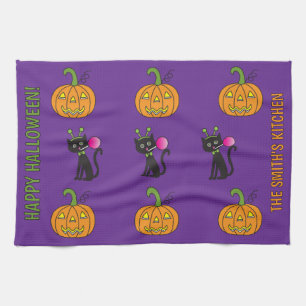 Chat Et Serviette De Cuisine Jack-O-Lantern