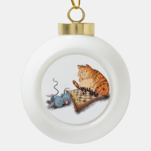 Chat et souris Jouer aux échecs Ornement de Noël