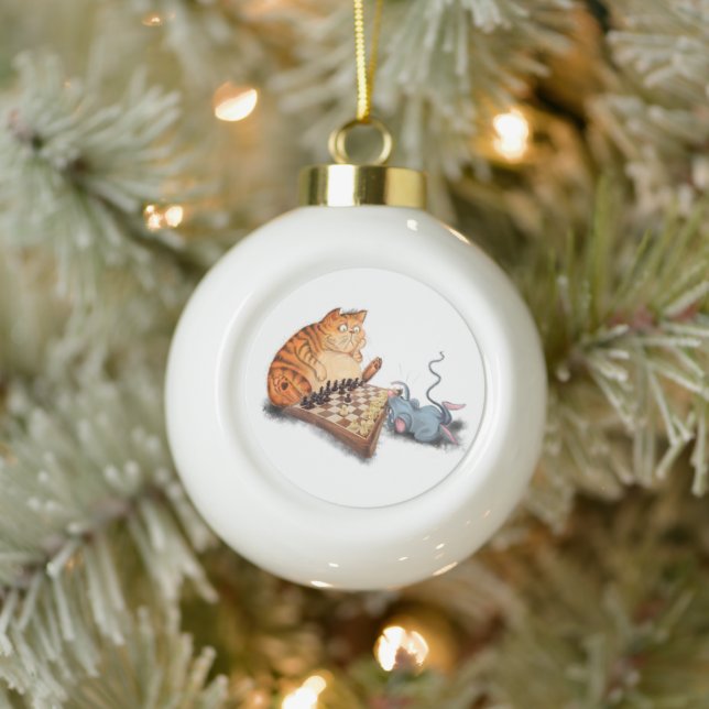 Chat et souris Jouer aux échecs Ornement de Noël (Arbre)