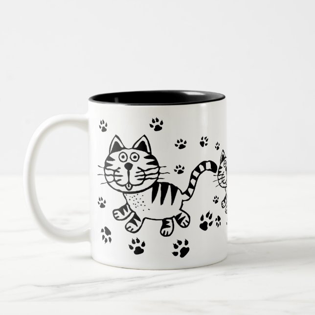 Chat et tasse mignons d'empreintes de pattes (Gauche)