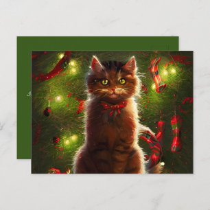 Chat Et Un Arbre De Noël Carte Postale