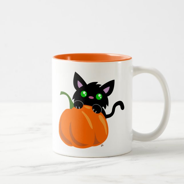 Chat et un café Citrouille Mug (Droit)