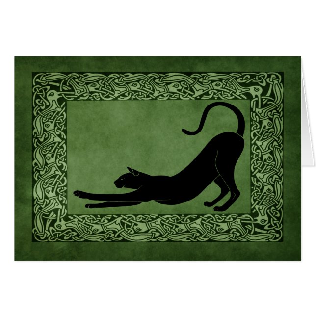 Chat étirant le vert celtique (Devant horizontal)