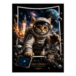 Chat Explorateur Spatial Affiche Pop-Up 3D brillan