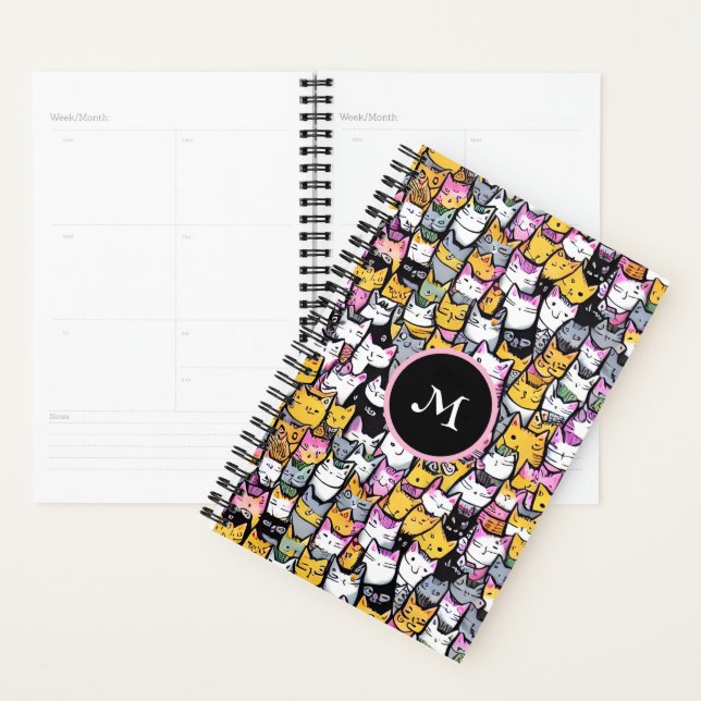 Chat face doodé félin motif animaux monogramme amu (Devant avec enveloppe)