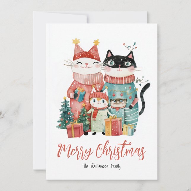 Chat-Familie bei Weihnachts-Weihnachtskarte Feiertagskarte (Vorderseite)