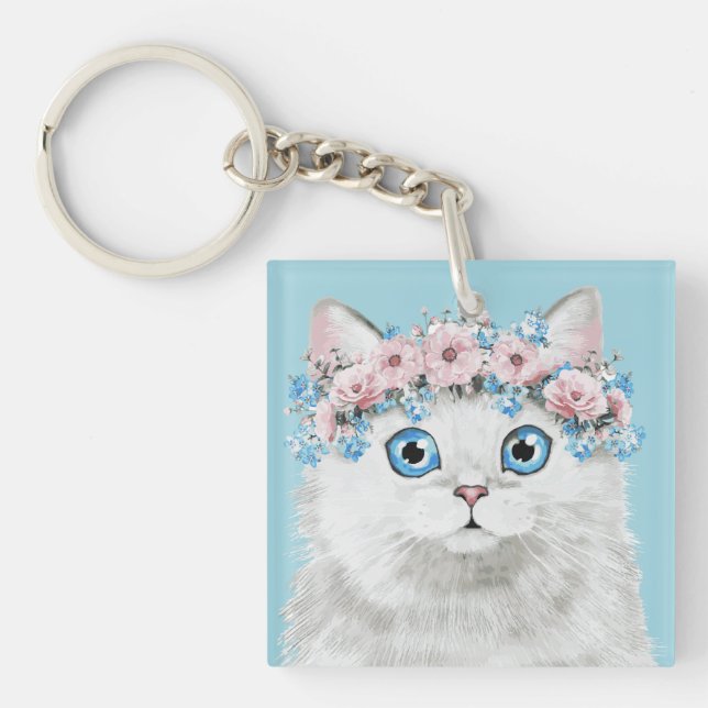 Chat floral blanc doux (Devant)