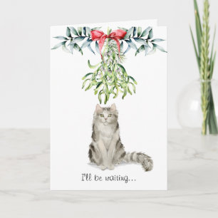 Chat Fluffy sous la carte de Noël Mistletoe