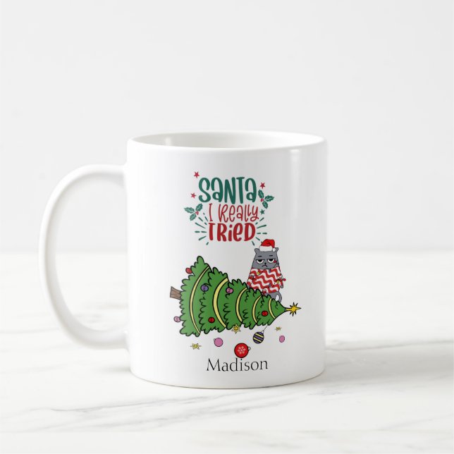 Chat Funny Personnalisé Essayé Mug de Noël (Gauche)