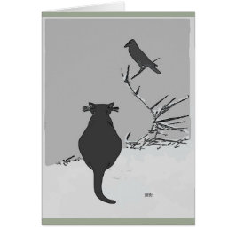 Chat gris à triage avec oiseau