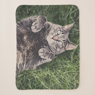 chat gris allongé dans l'herbe Plaid numérique She