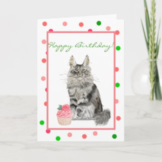 Chat gris avec Cupcake de la carte d'anniversaire