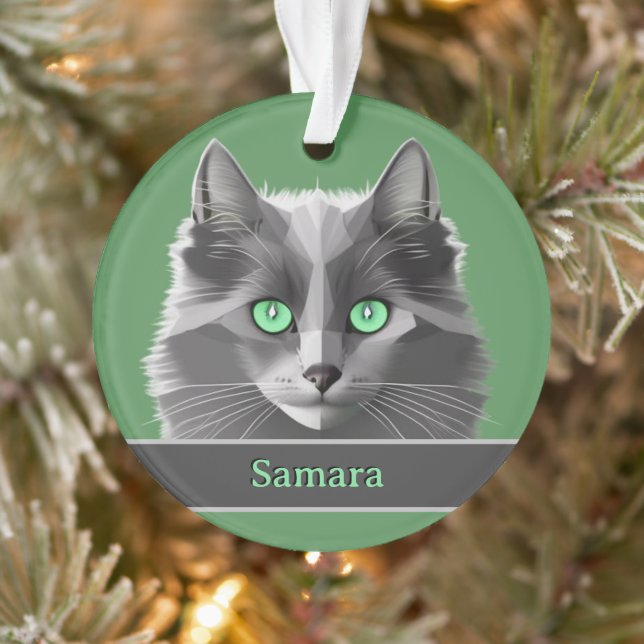 Chat gris avec Jade Green Eyes personnalisé avant  (Arbre)