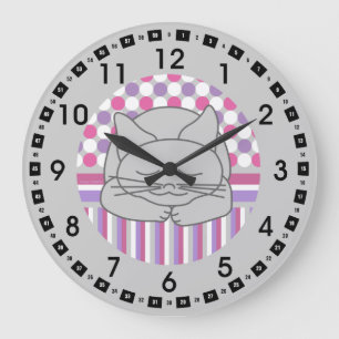 Chat Gris Dormant Motif Oval Grande horloge