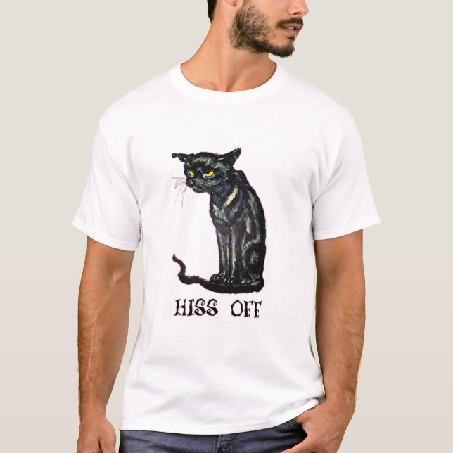 Chat Hiss Off - Funny Black Cat Gift T-Shirt (Devant)