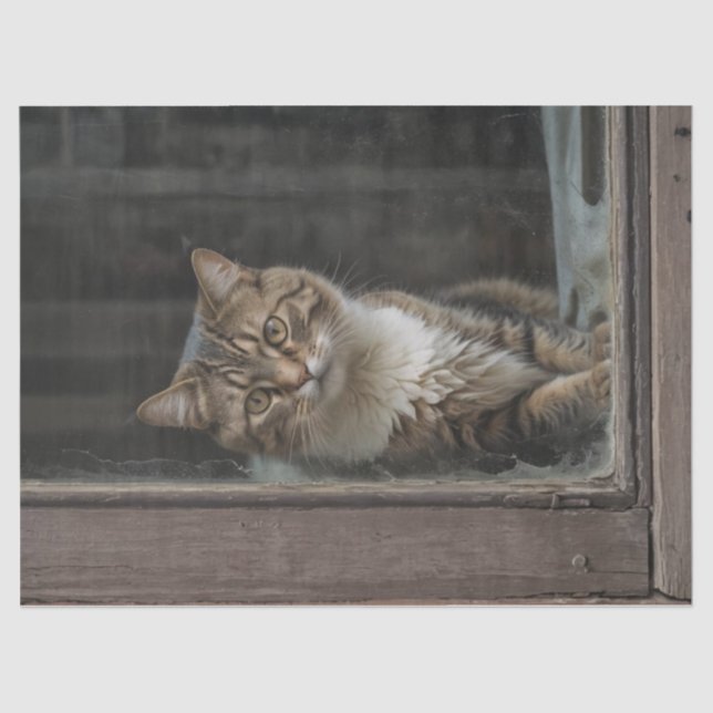 Chat in Window Decoupage Seidenpapier (Vorderseite)
