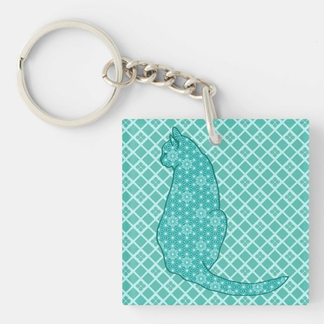 Chat japonais - Kimono turquoise (Devant)