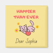 Chat Jaune avec Aimant Fleurs