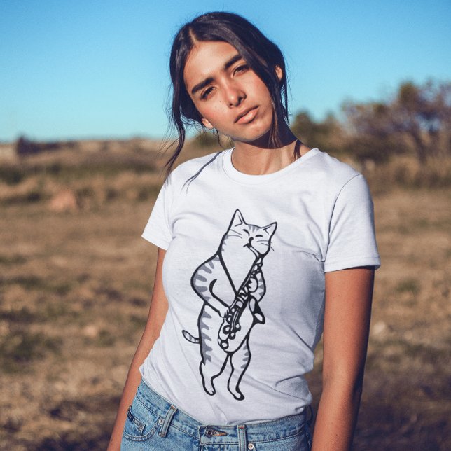 CHAT JAZZ T-SHIRT SAXOPHONE T-SHIRTS (Créateur téléchargé)