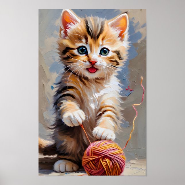 Chat Jouer Avec Une Boule De Fer Poster (Devant)