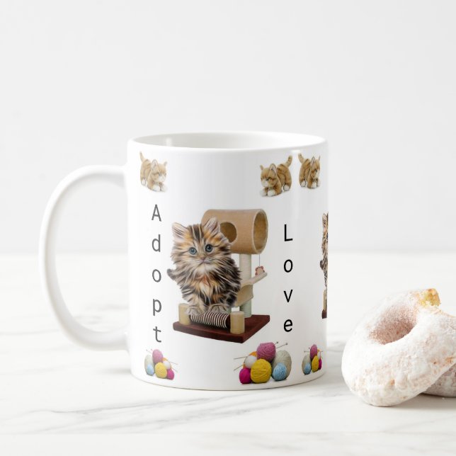 Chat Kitten Condo Chat Adoption Mug (Avec donut)