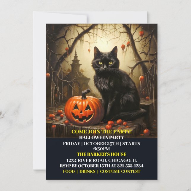 Chat Kitty noir Halloween Invitations Bash (Devant)