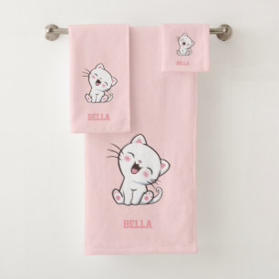 Chat Kitty & Texte de nom sur rose clair
