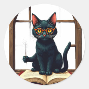 Chat Lecteur de l'Académie Sombre Autocollant Bibl