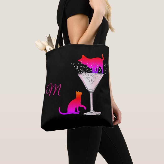 Chat Lover Black Cocktail Pink Modernes Monogramm Tasche (Von Nahem)