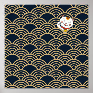 Chat Lucky Japonais Calico Poster de Maneki Neko