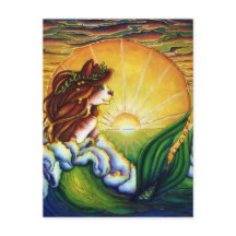 Chat Mermaid Été Océan Sunset Carte postale