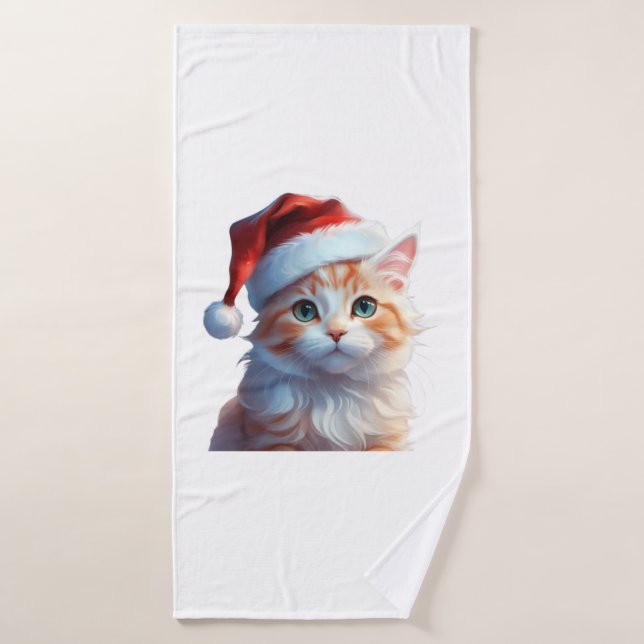 Chat mignon avec chapeau santa T-shirt classique (Serviette de bain)