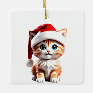 Chat mignon avec ornement Casquette de Noël