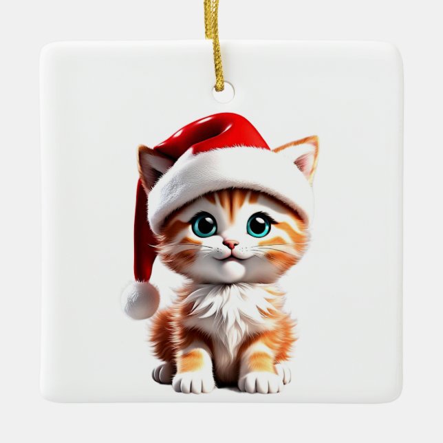 Chat mignon avec ornement Casquette de Noël (Devant)