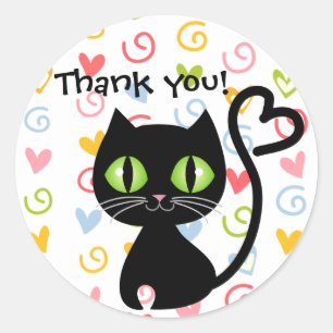Chat mignon avec Stickers Merci de queue de coeur