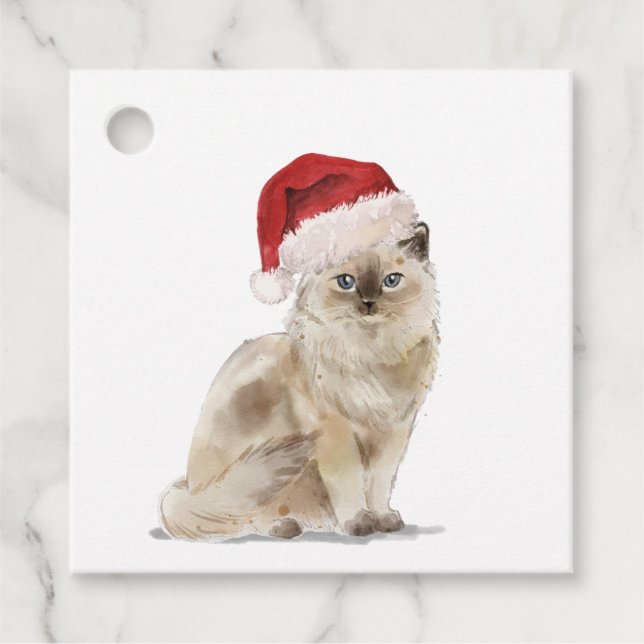 Chat mignon dans un chapeau de Noël Étiquettes cad (Devant)