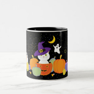 Chat mignon d'Halloween en Mug Casquette sorcière