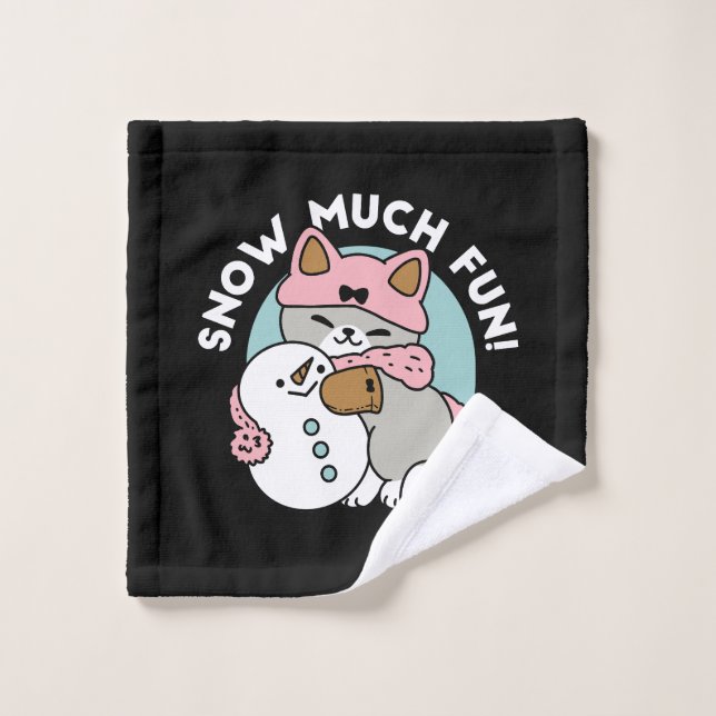 Chat mignon en Engin à neige avec Art Snowman (Gant de toilette)