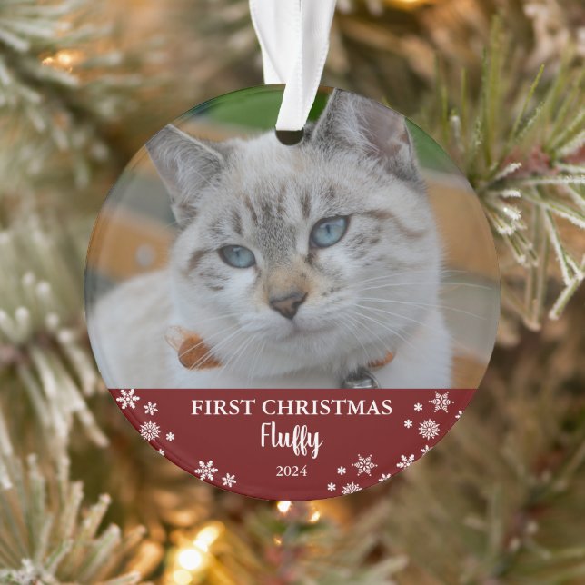 Chat mignon premiers flocons de Noël photo Ornamen (Arbre)