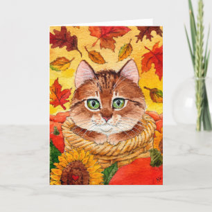 Chat mignonne automne tournesol carte de voeux