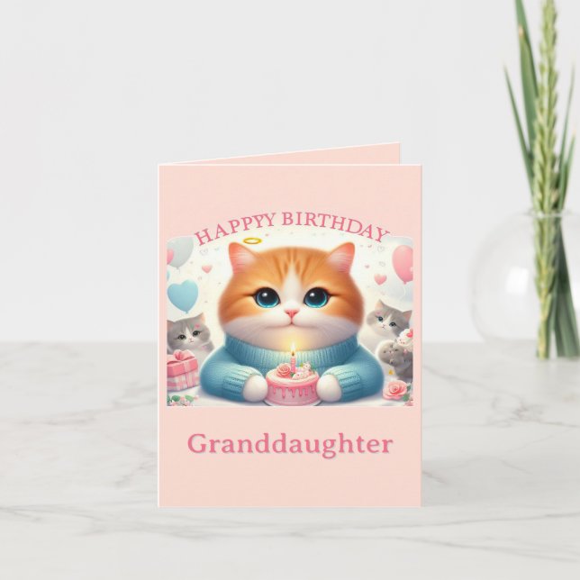 Chat mignonne Bonne Carte Fille Anniversaire (Devant)