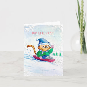 Chat mignonne, traîneau à neige, Carte pliée vierg