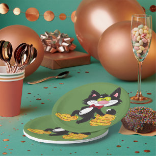 Chat mit Geldpapier-Tellern Pappteller